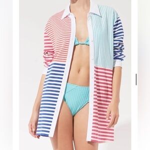 Solid & Striped Oxford Striped Color Block Tunic Button Front Shirt Swimcover